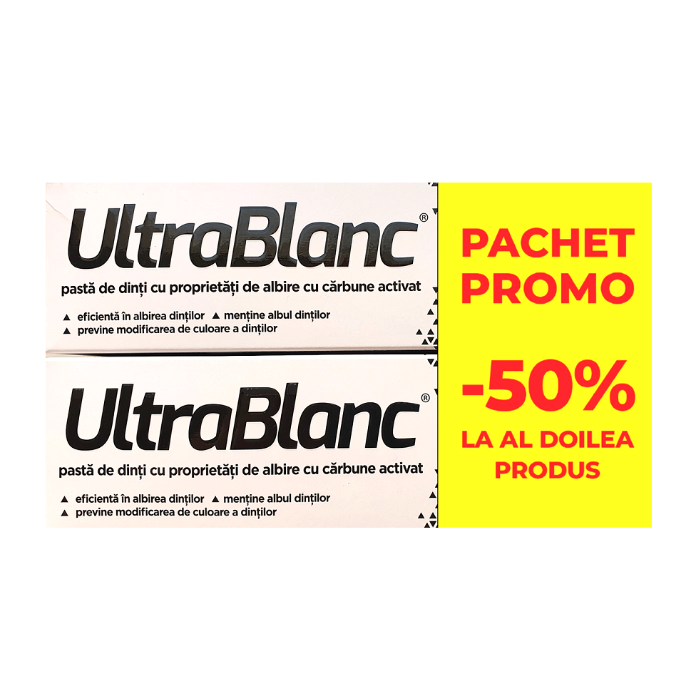 Pachet Pasta de dinti cu carbune activat Ultrablanc, 75 ml + 75 ml, Aflofarm