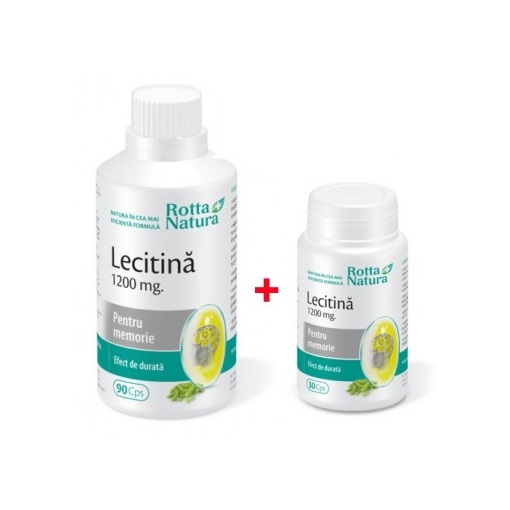 Pachet Lecitina 1200 mg, 90 capsule + 30 capsule, Rotta Natura