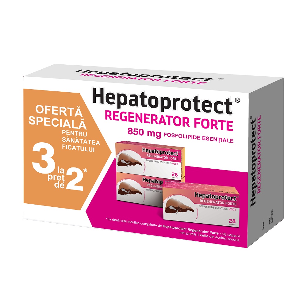 Pachet Hepatoprotect Regenerator Forte 850 mg, 28 capsule, 3 la pret de 2, Biofarm