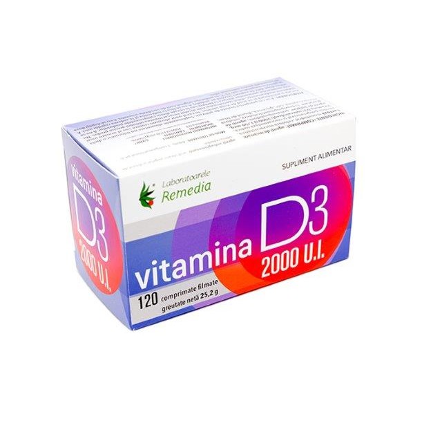 Vitamina D3 2000UI, 120 comprimate filmate, Remedia