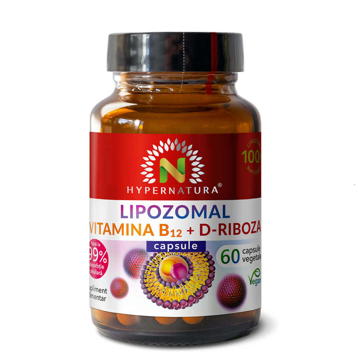 Vitamina B12 lipozomala + D-Riboza, 60 capsule vegetale, Hypernatura