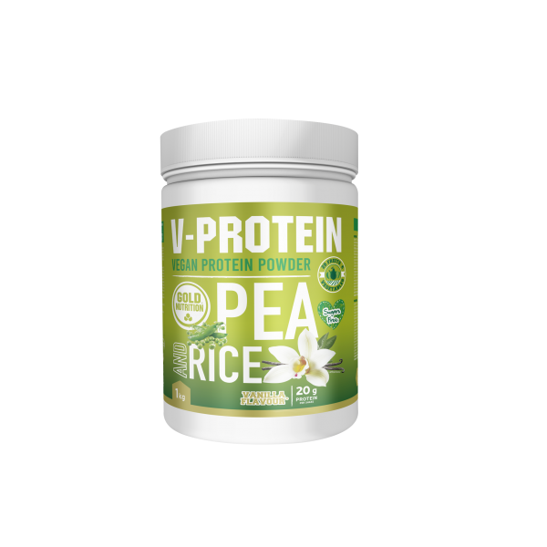 Pudra proteica vegetala V-Protein, Vanilie, 1000 g, Gold Nutrition