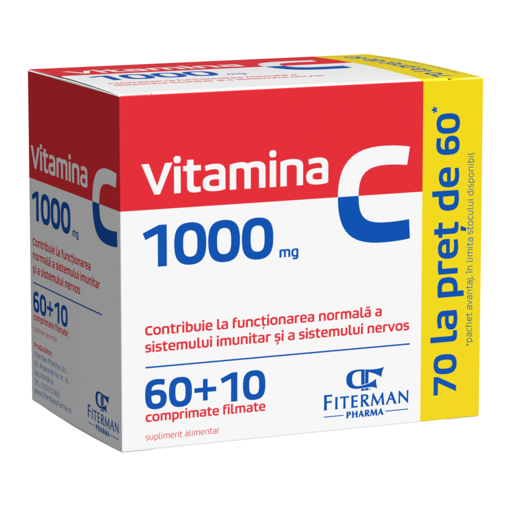 Vitamina C 1000 mg, 60 + 10 comprimate filmate, Fiterman