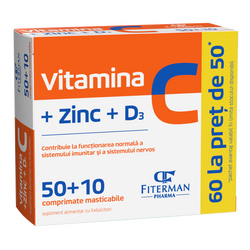 Vitamina C+Zn+D3, 50 + 10 comprimate masticabile, Fiterman