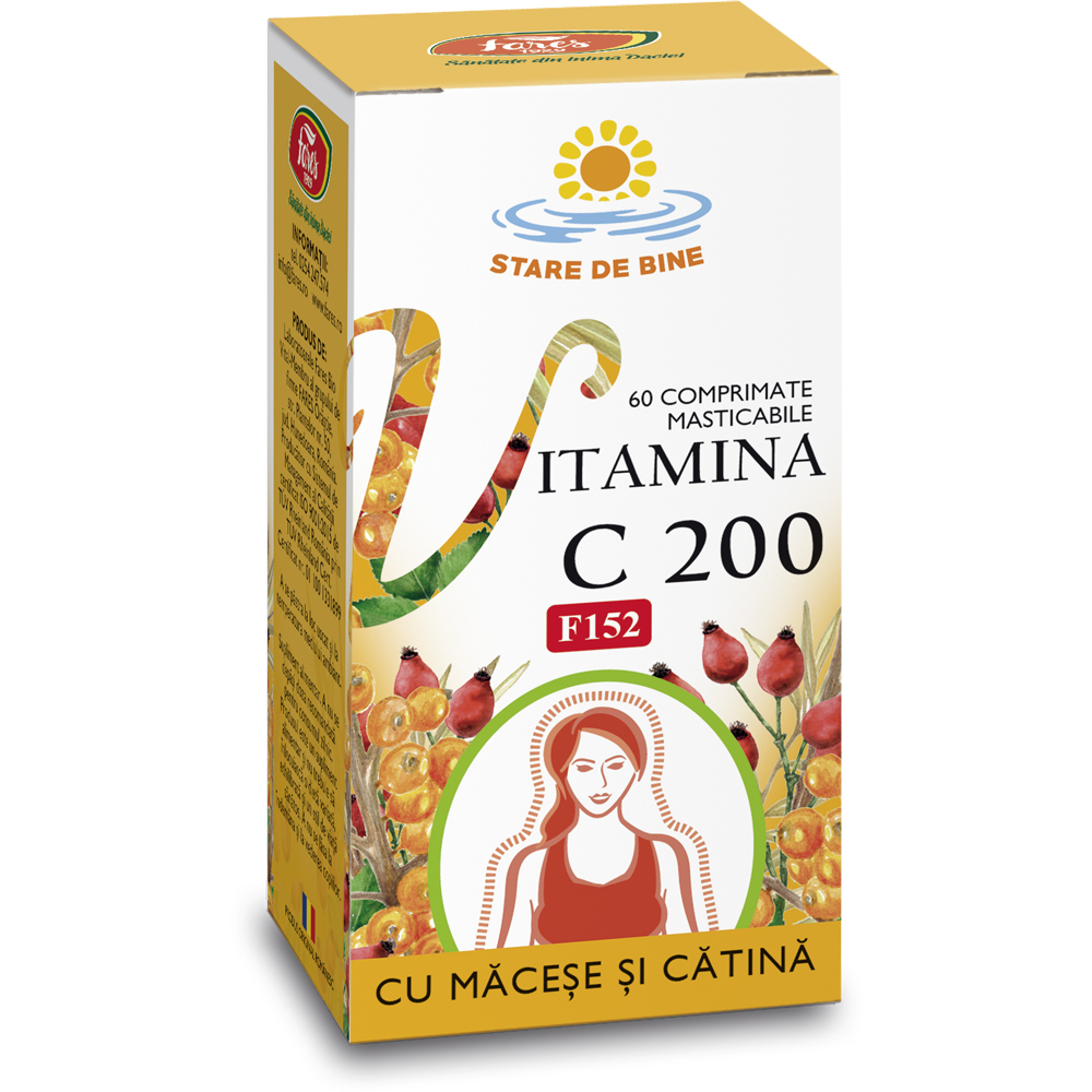 Vitamina C 200 mg cu Macese si Catina, F152, 60 comprimate masticabile, Fares