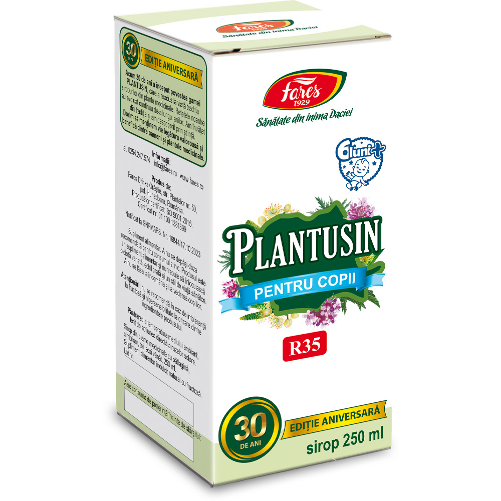 Plantusin pentru copii, sirop cu fructoza, R35, 250 ml, Fares