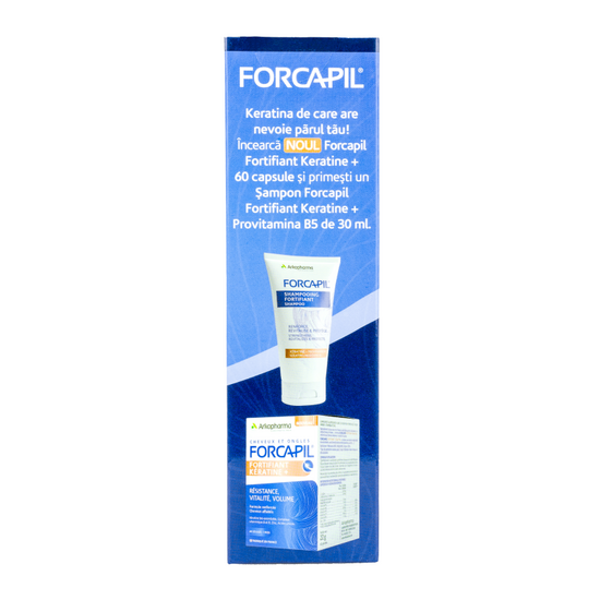 Pachet Forcapil Fortifiant Keratine +, 60 capsule vegetale + Forcapil sampon fortifiant, 30 ml, Arkopharma