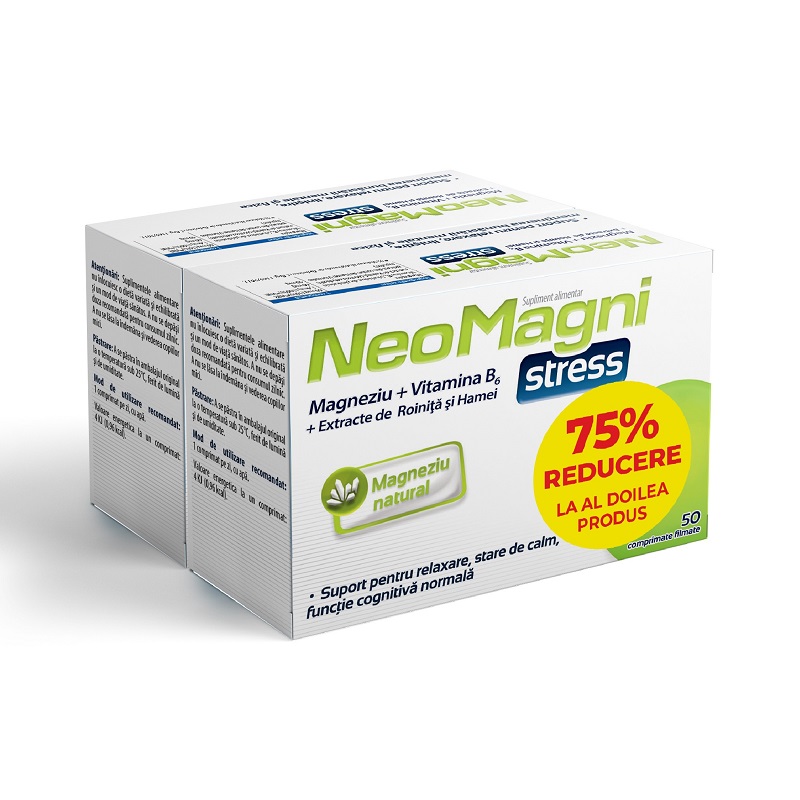 Pachet NeoMagni Stress, 50 comprimate 1+1 la 75% la al doilea produs, Aflofarm