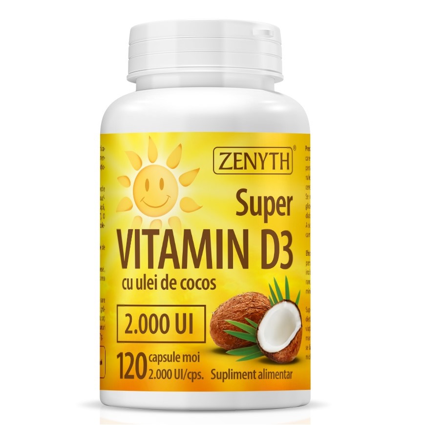 Super Vitamina D3 cu ulei de cocos 2000UI, 120 capsule, Zenyth