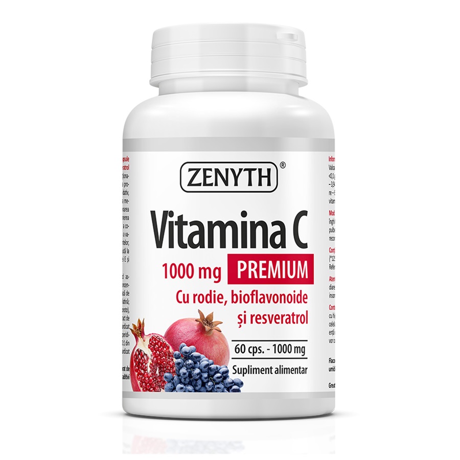 Vitamina C Premium cu rodie, bioflavonoide si resveratrol 1000 mg, 60 capsule, Zenyth