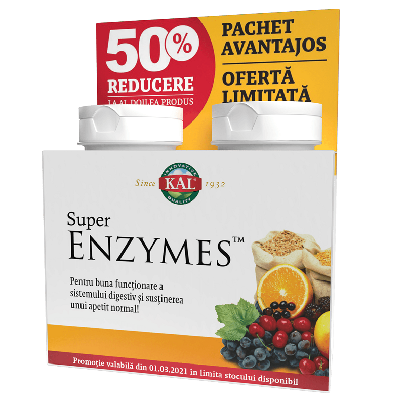 Pachet Super Enzymes Kal, 30 + 30 tablete,, Secom