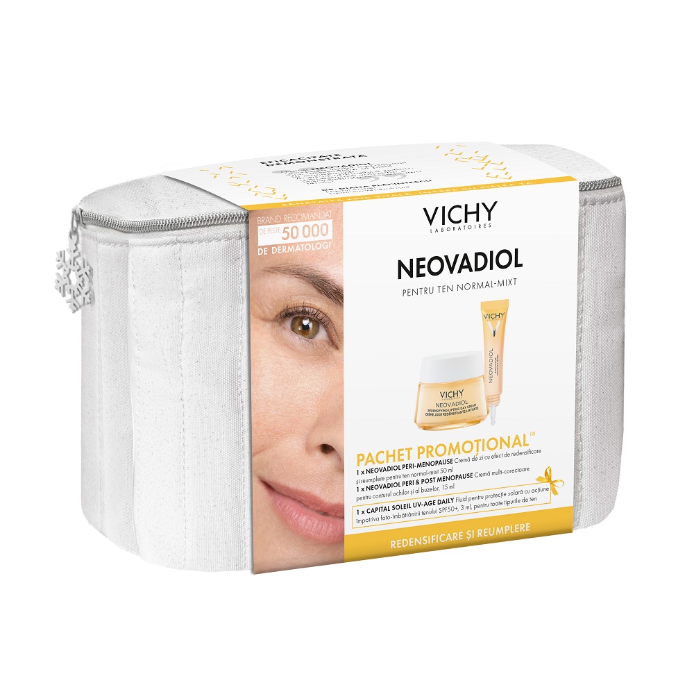Pachet Crema de zi pentru ten normal-mixt Neovadiol Peri-Menopause, 50 ml + Crema contur ochi si buze Neovadiol GF, 15 ml, Vichy