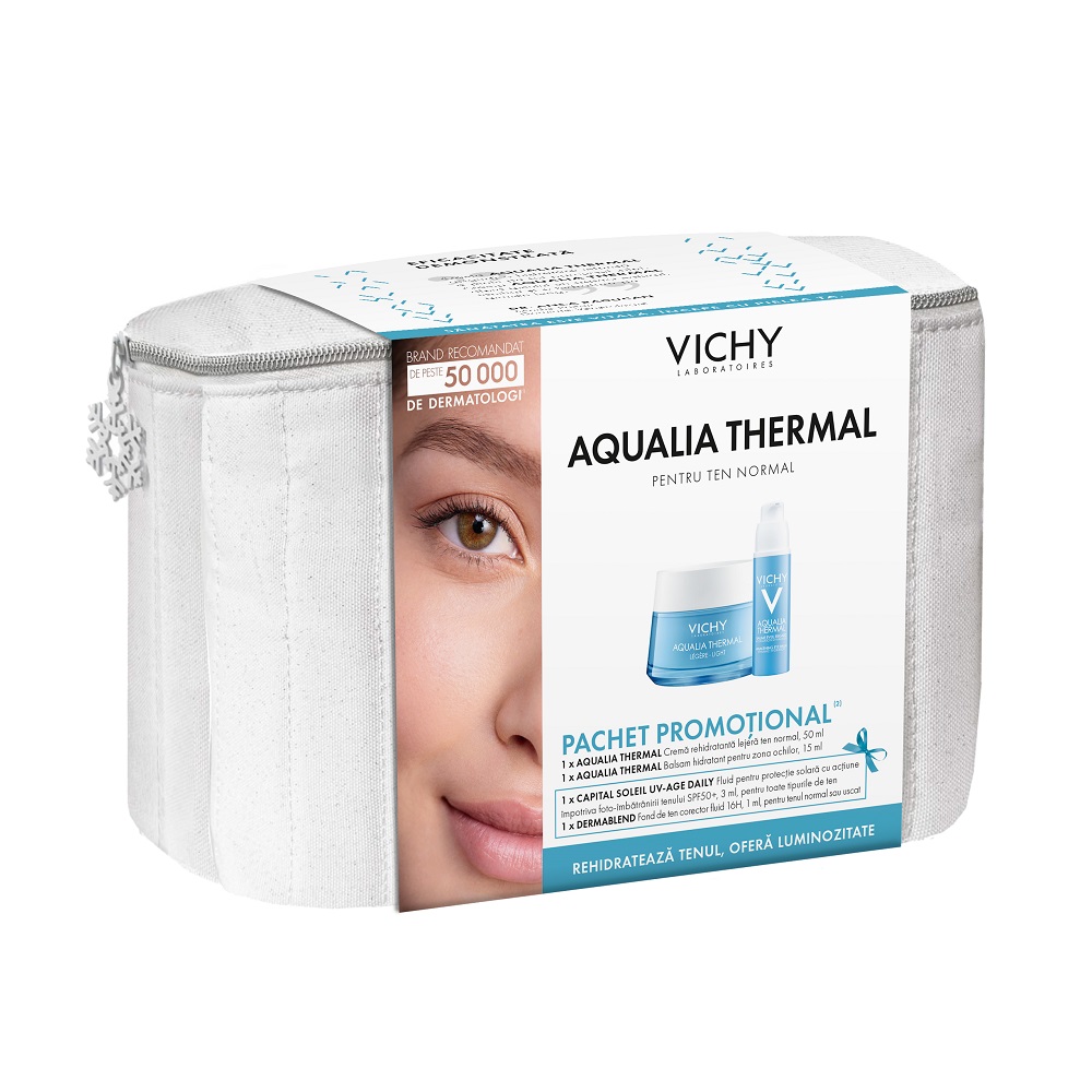 Pachet Crema hidratanta pentru ten normal Aqualia Thermal Light, 50 ml + Balsam hidratant pentru zona ochilor Aqualia Thermal, 15 ml, Vichy