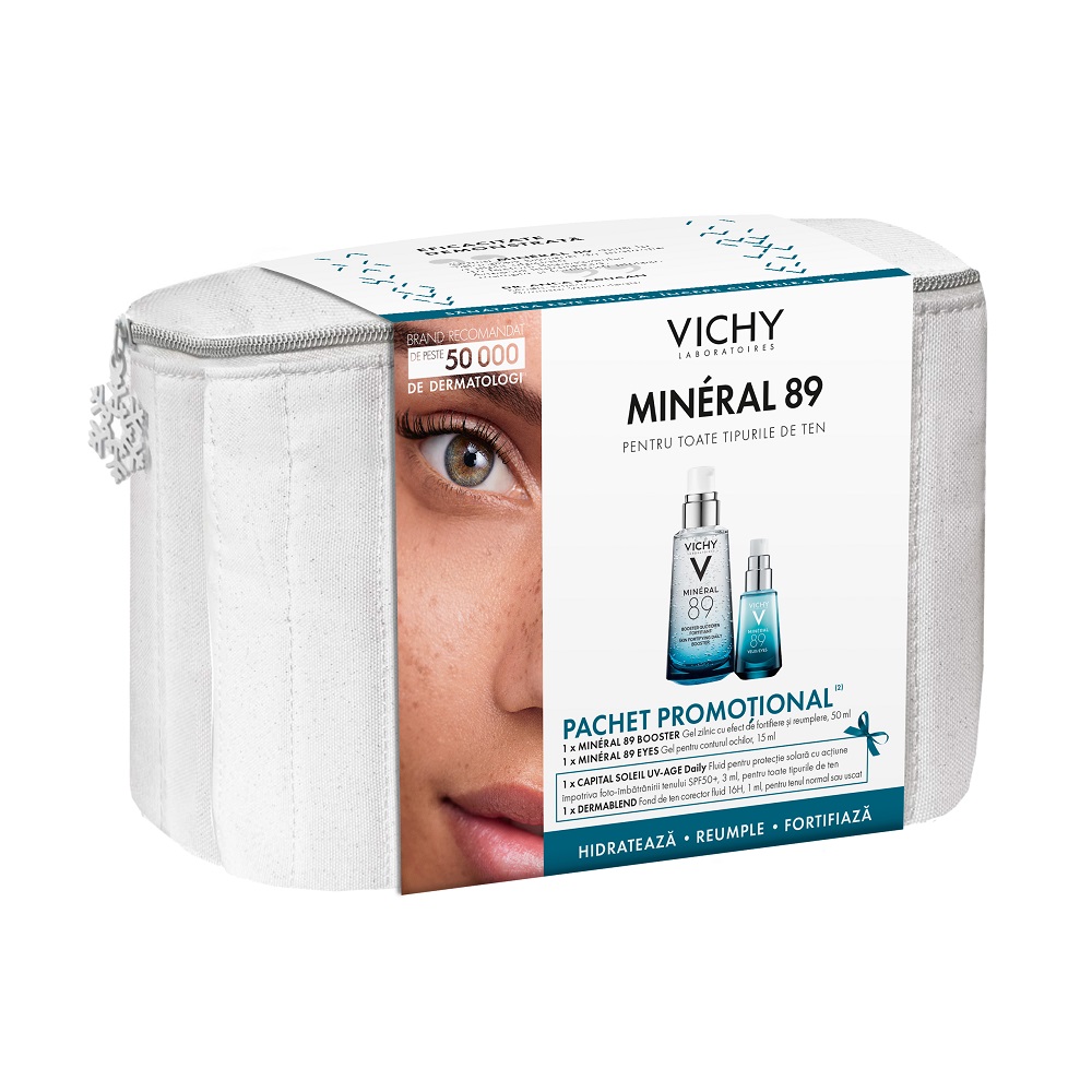 Pachet Gel-Booster zilnic Mineral 89, 50 ml + Gel pentru conturul ochilor Mineral 89, 15 ml, Vichy