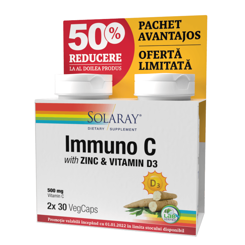 Pachet Immuno C cu Zinc and Vitamin D3 Solaray, 30 capsule + 30 capsule, Secom
