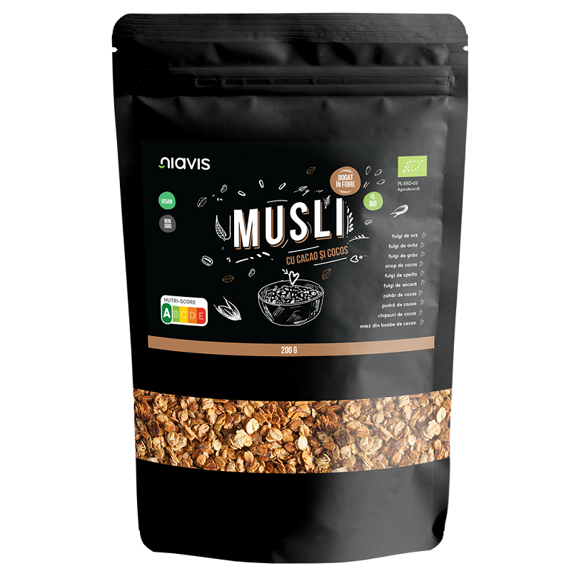 Musli Eco cu cacao si cocos, 200 g, Niavis