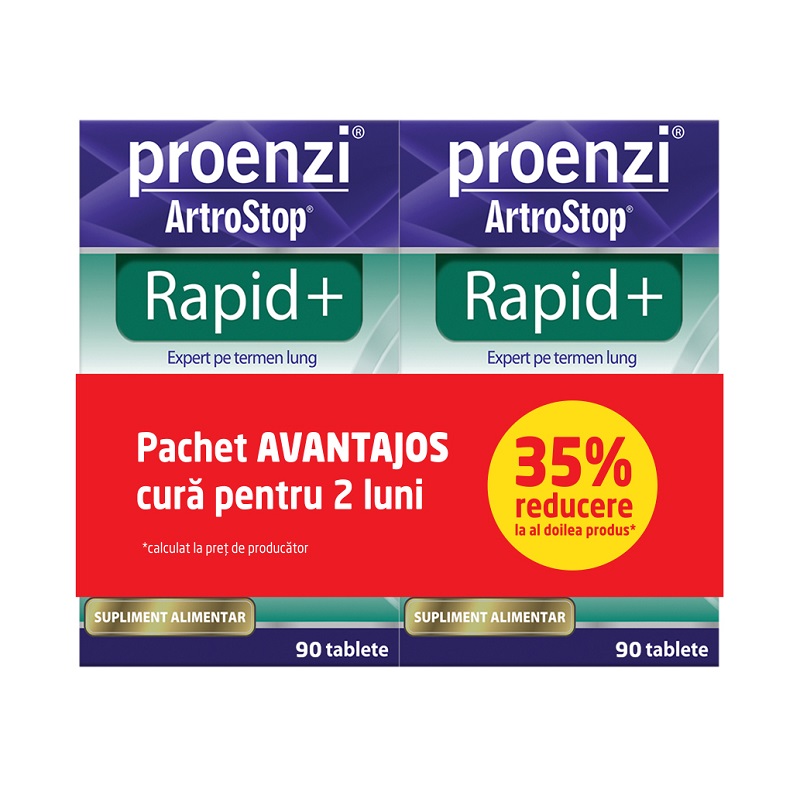 Pachet Proenzi Artrostop Rapid+, 90 capsule + 90 capsule, Walmark