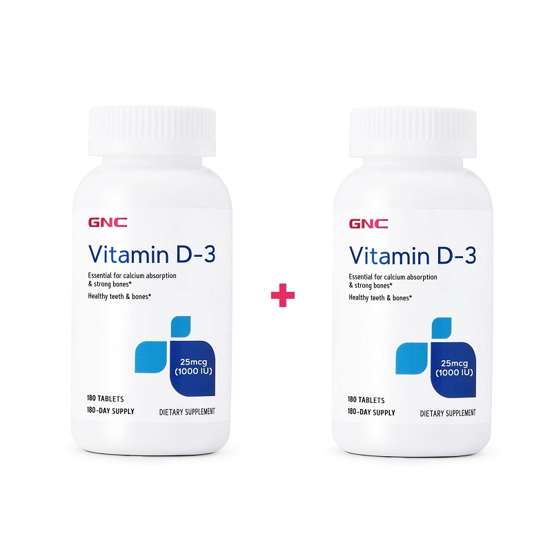 Pachet Vitamina D-3 - 25 mcg (1000 UI) (144723), 180 tablete + 180 tablete, Gnc