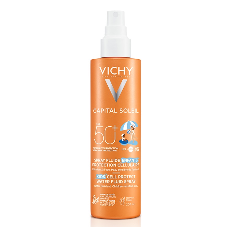 Spray fluid cu protectie solara SPF 50+ pentru copii Capital Soleil Kids Cell Protect, 200 ml, Vichy