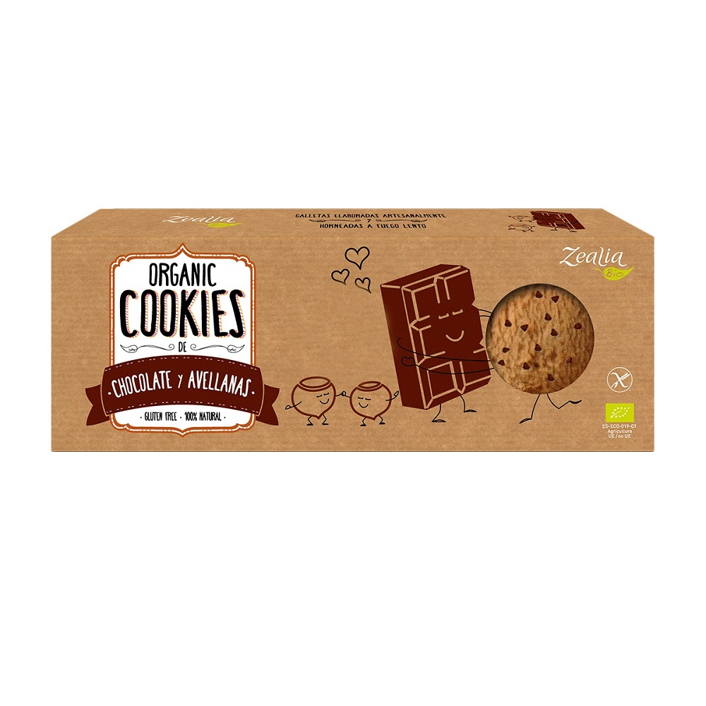 Cookies Bio cu ciocolata si alune de padure, 135 g, Zealia