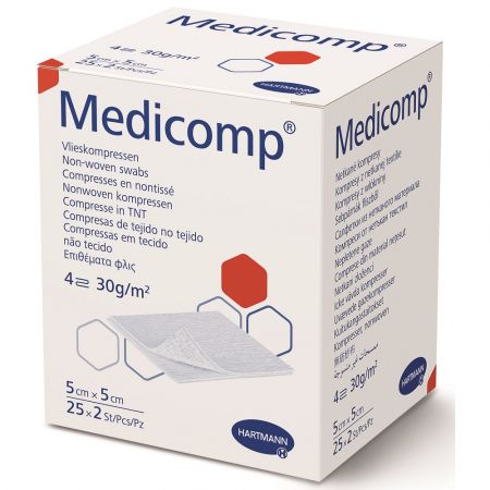Comprese extra absorbante din material netesut Medicomp Extra, 5x5 cm (421731), 25 bucati, Hartmann