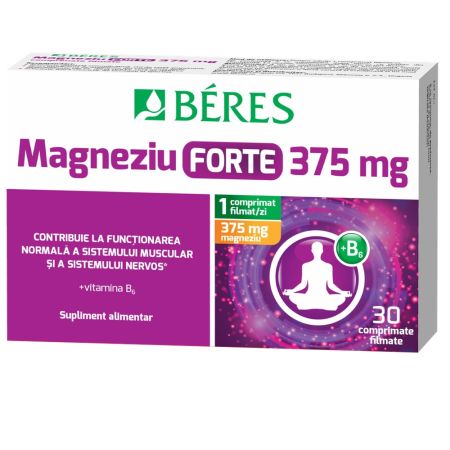 Magneziu forte 375 mg + B6, 30 comprimate filmate, Beres Pharmaceuticals Co