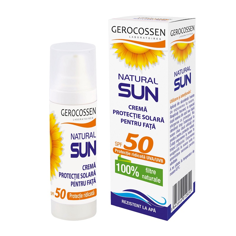 Crema de plaja pentru fata Natural Sun, SPF 50, 30 ml, Gerocossen