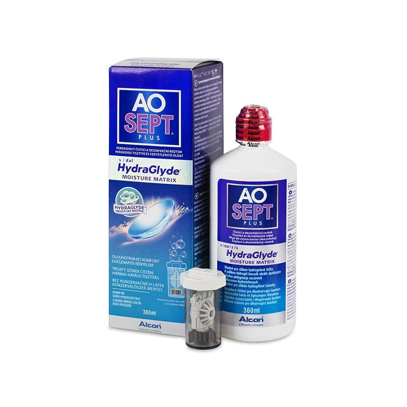 Sistem de ingrijire a lentilelor de contact Aosept Plus cu HydraGlyde Moisture Matrix, 360 ml, Alcon