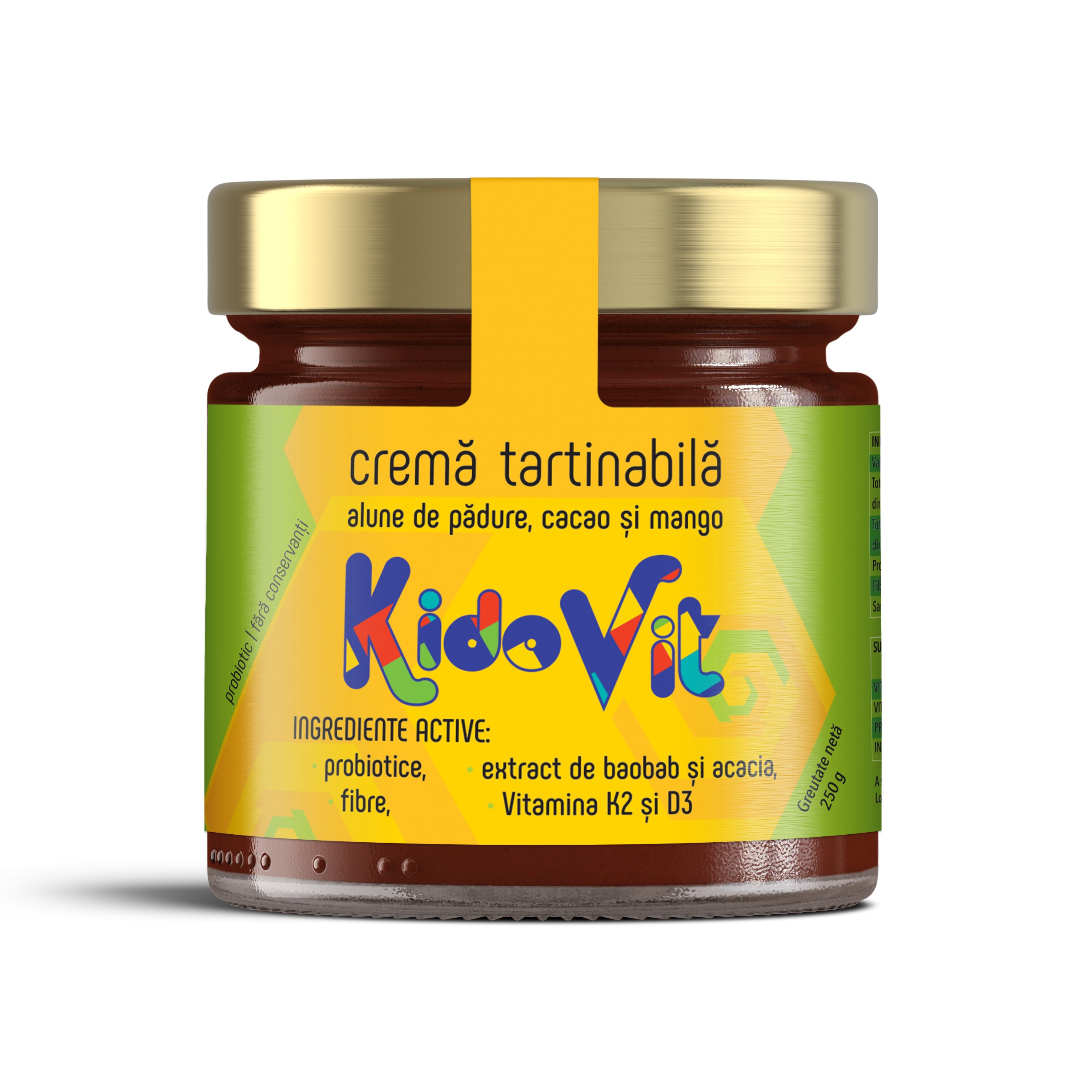 Crema tartinabila din cacao, mango, alune de pădure, KidoVit, 250 g, Remedia