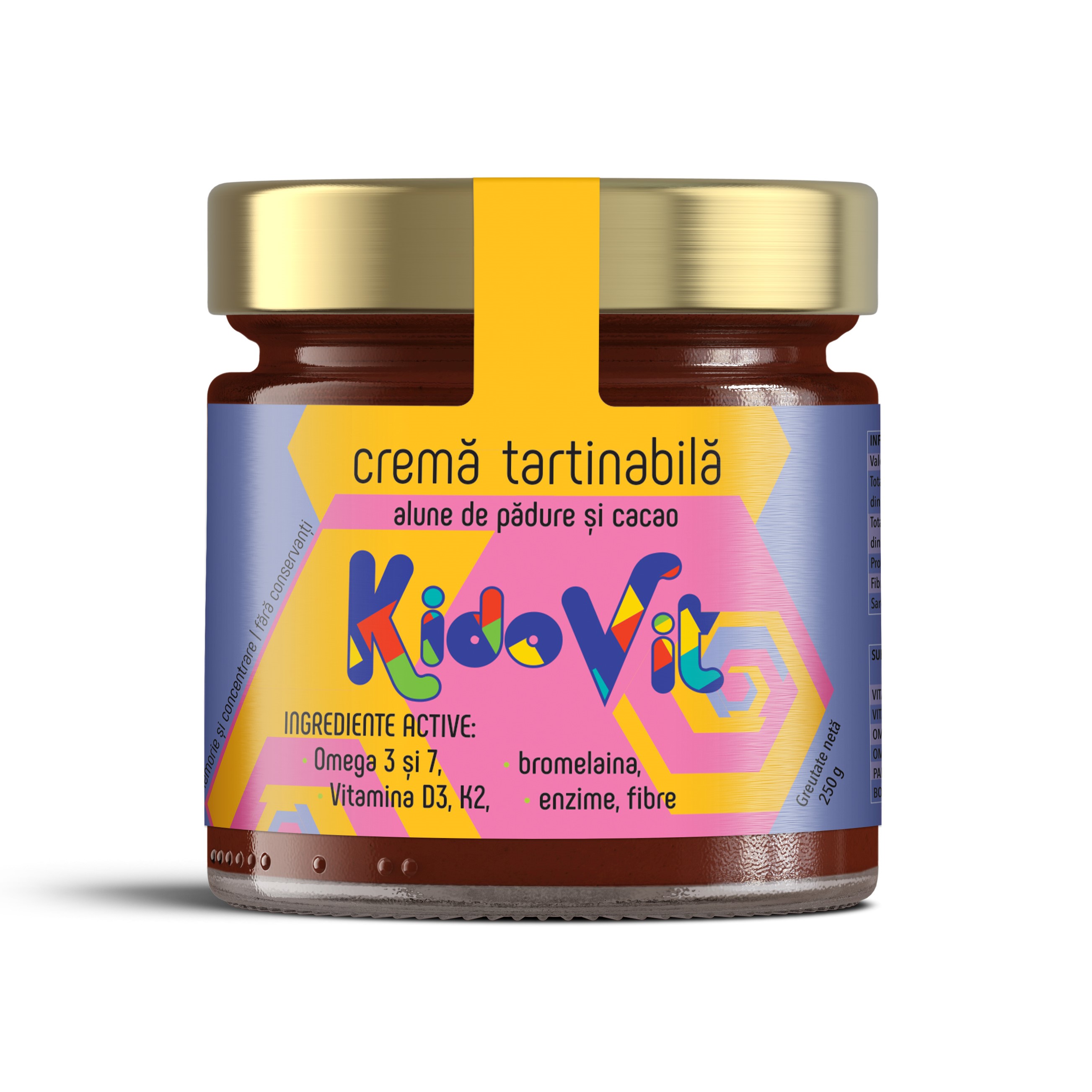 Crema tartinabila din cacao, alune de pădure,ananas, KidoVit, 250 g, Remedia