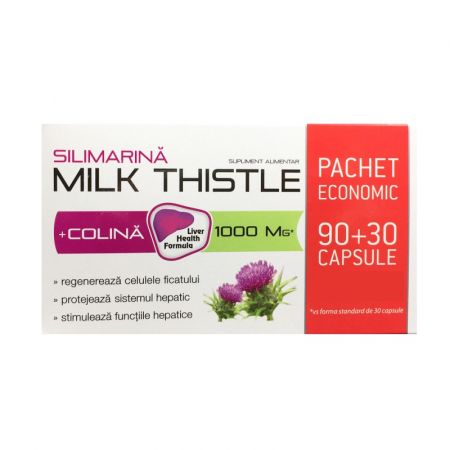 Silimarina + Colina Milk Thistle, 1000 mg, 90 + 30 capsule - Zdrovit