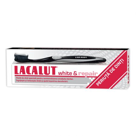 Pachet Pasta de dinti Lacalut White & Repair, 75 ml + Periuta de dinti Lacalut Black Edition - Theiss Naturwaren