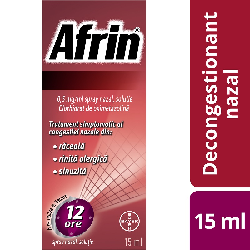 Afrin decongestionant nazal spray, 0,5 mg/ml, 15 ml, Bayer