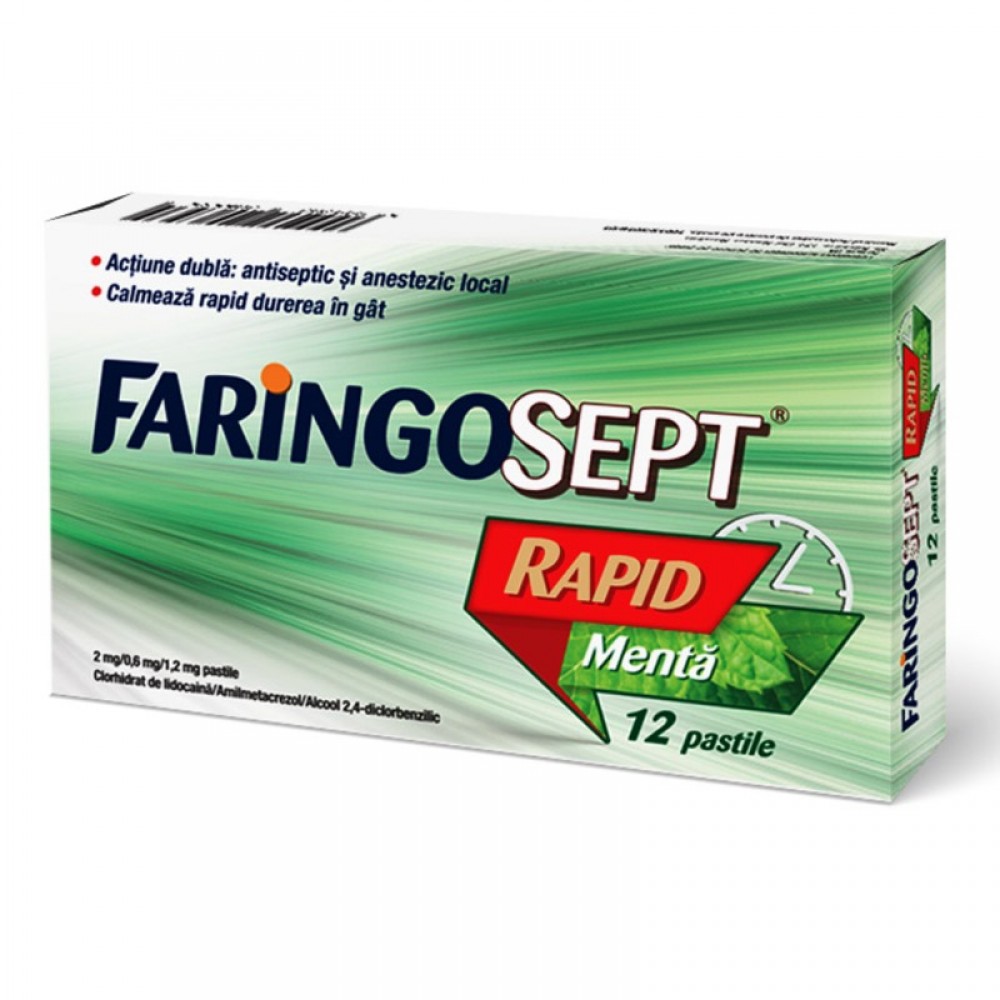 Faringosept Rapid Menta, 2mg/0,6 mg/1,2 mg, 12 pastile, Terapia