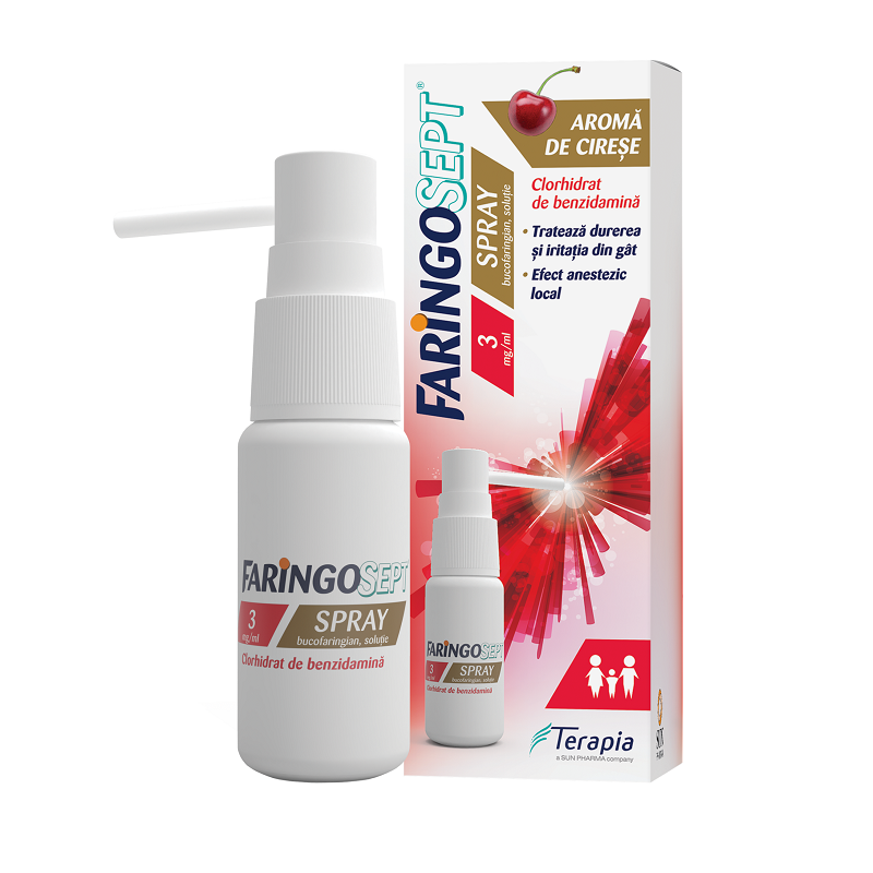 Faringosept, 3 mg/ml spray bucofaringian, soluție, 15 ml, Terapia