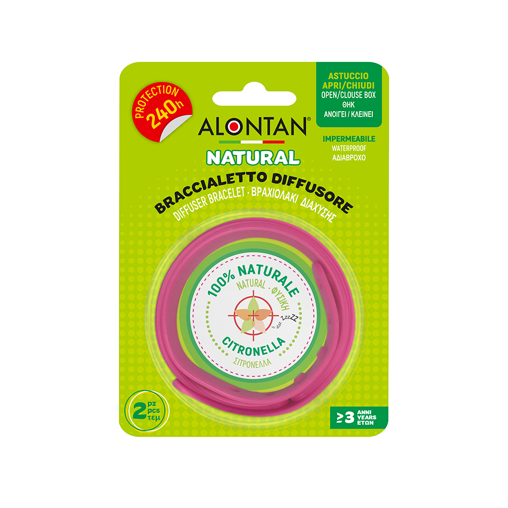 Bratara difuzor anti-insecte cu ulei esential Alontan Natural, 2 bucati, Pietrasanta Pharma