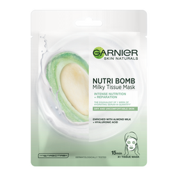 Masca servetel cu lapte de migdale si acid hialuronic Nutri Bomb Skin Naturals, 28 g, Garnier