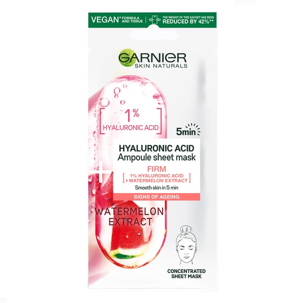 Masca servetel pepene rosu si acid hialuronic Ampoule Firm Skin Naturals, 15 g, Garnier