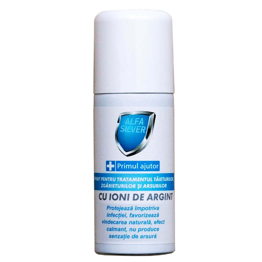 Spray pentru tratamentul taieturilor, zgarieturilor si arsurilor, 125 ml, Alfa Silver