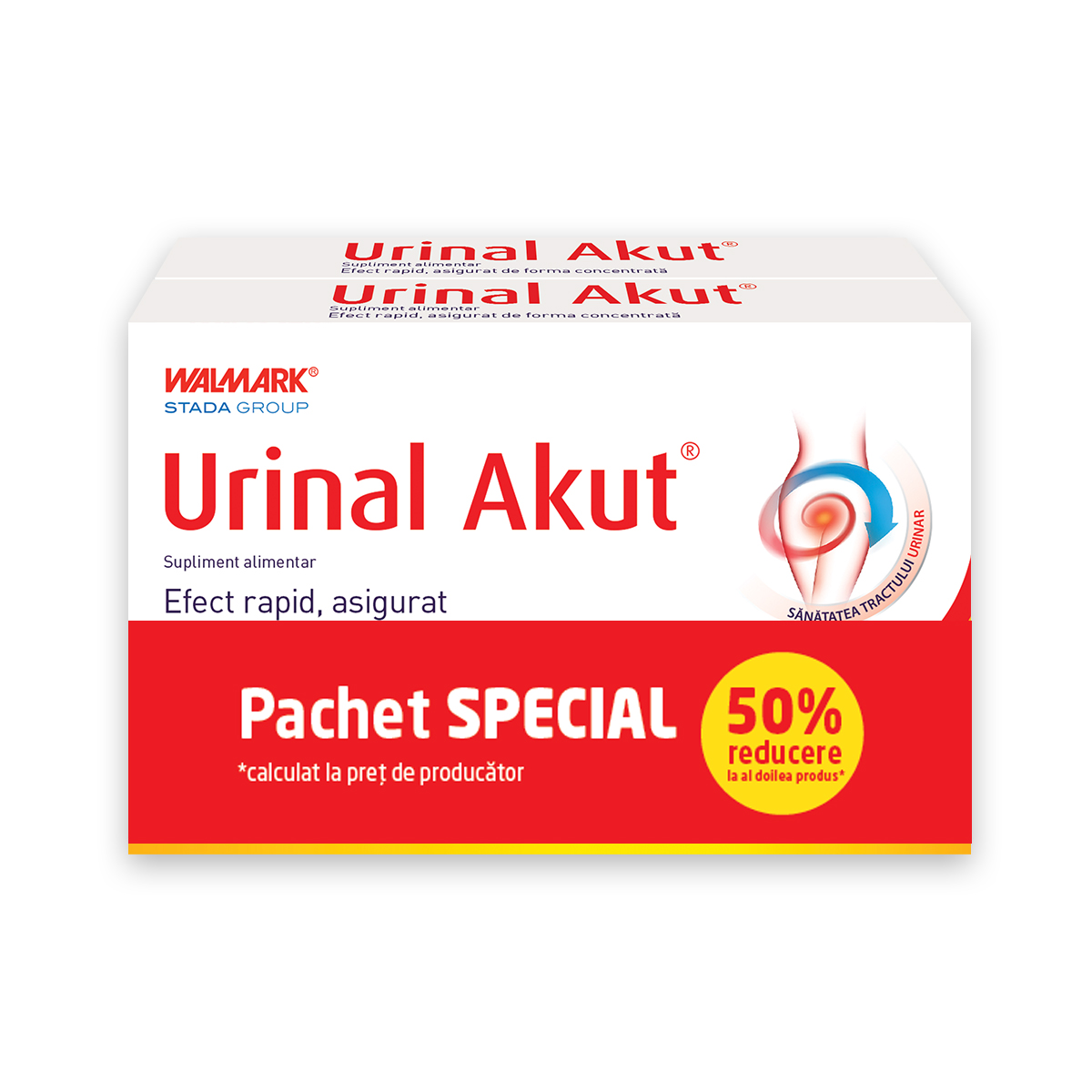 Pachet Urinal Akut 1 + 1 50% la al 2-lea produs, 2 x 10 tablete, Walmark