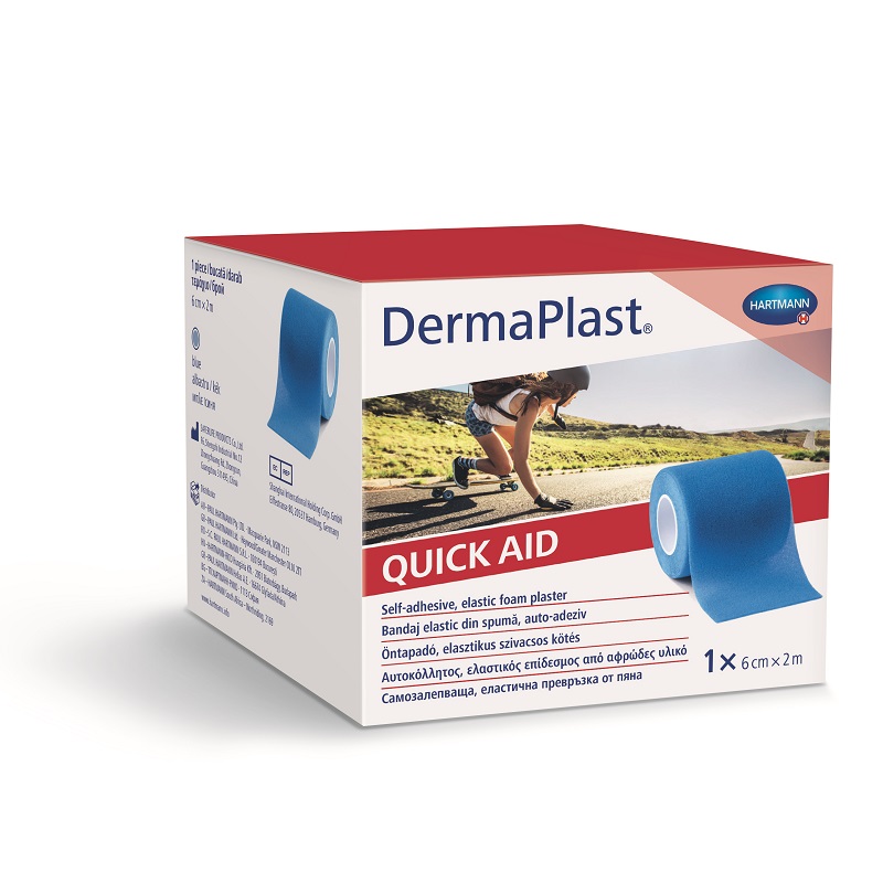Bandaj elastic albastru DermaPlast Quick Aid, 6cm x 2m, 1 bucata, Hartmann