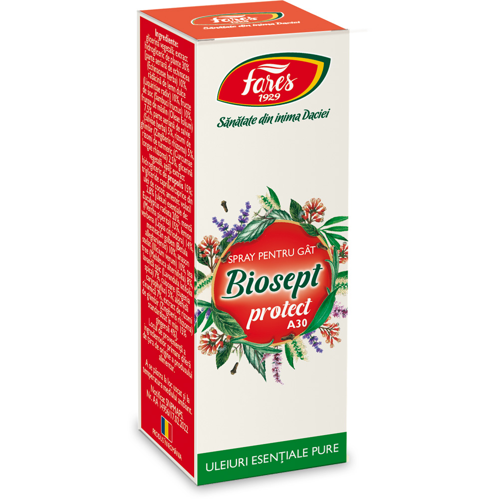 Spray pentru gat A30 Biosept, 20 ml, Fares