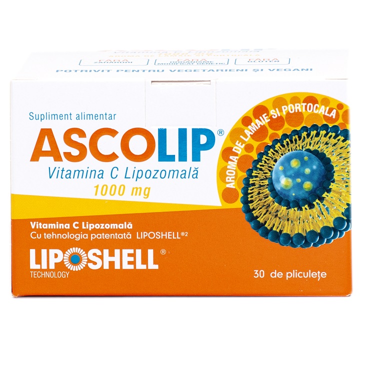 Vitamina C Lipozomala cu aroma de portocale, 1000 mg, 30 plicuri, Liposhell