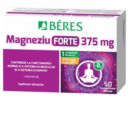 Magneziu forte 375 mg + B6, 50 comprimate filmate, Beres Pharmaceuticals Co