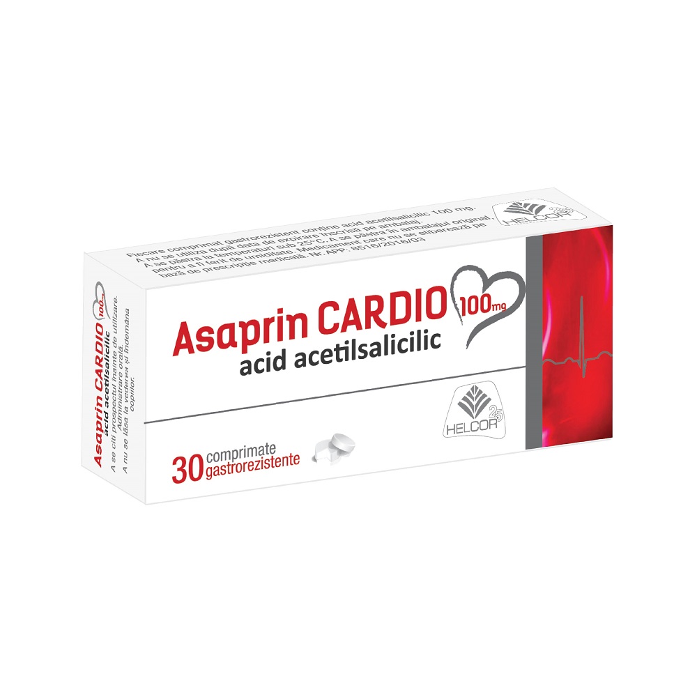 Asaprin Cardio, 100 mg, 30 comprimate gastrorezistente, Helcor