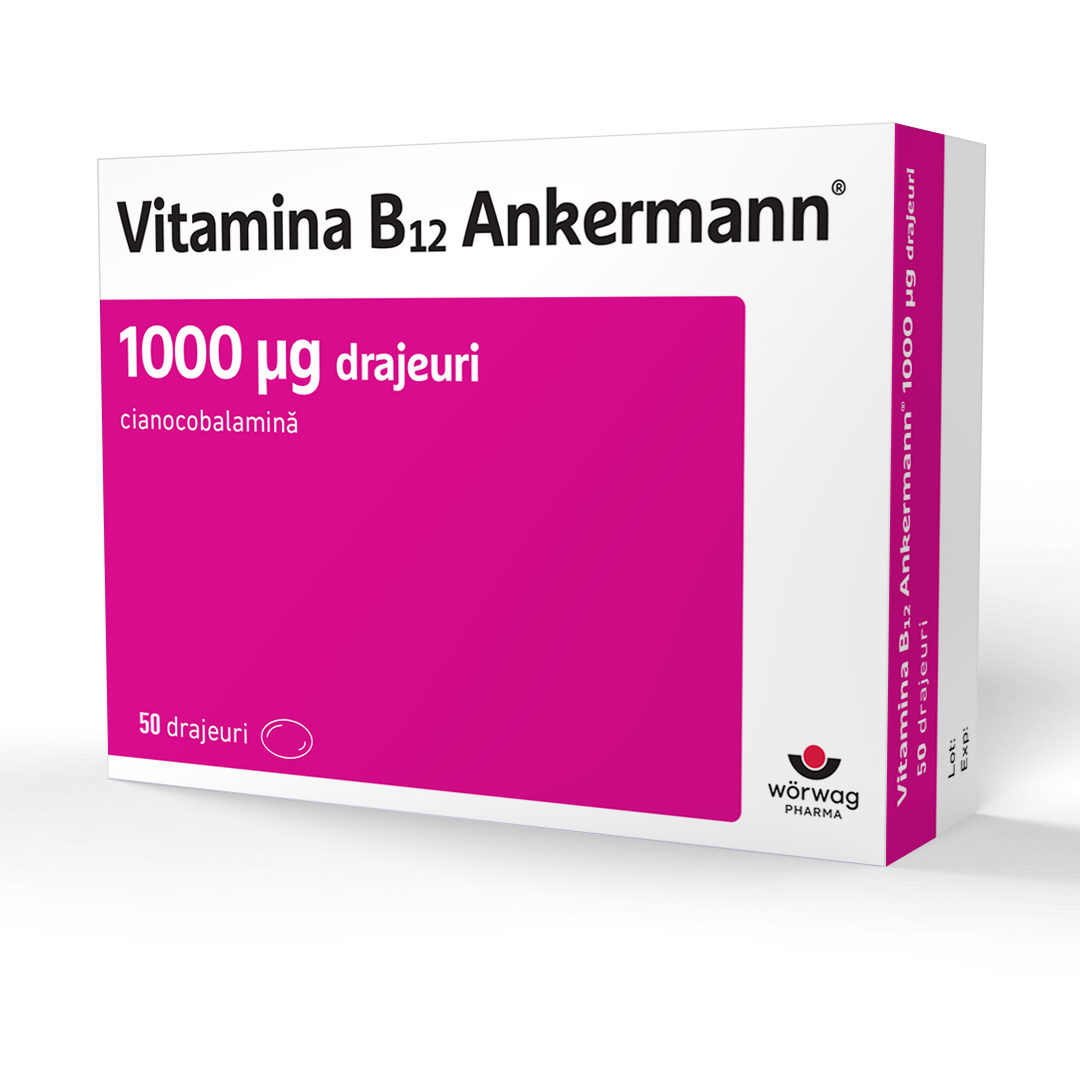 Vitamina B12 Ankermann, 1000 Î¼g, 50 drajeuri, Worwag Pharma
