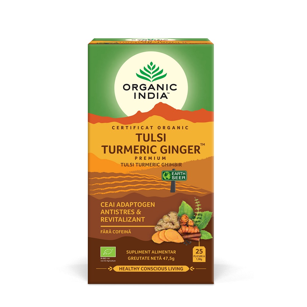 Ceai Bio Adaptogen Turmeric si Ghimbir, 25 plicuri, Organic India