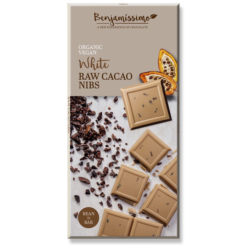 Ciocolata Eco alba cu cacao NIbs, 70g, Benjamissimo