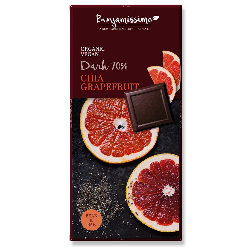 Ciocolata Bio cu chia si grapefruit, 70 gr, Benjamissimo