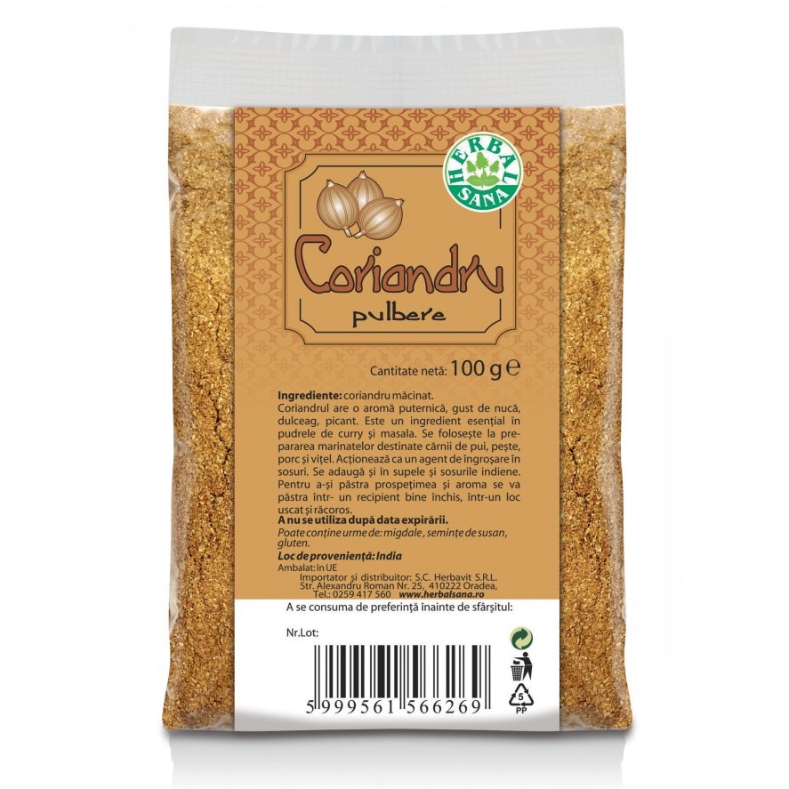 Coriandru pulbere, 100 g, Herbavit